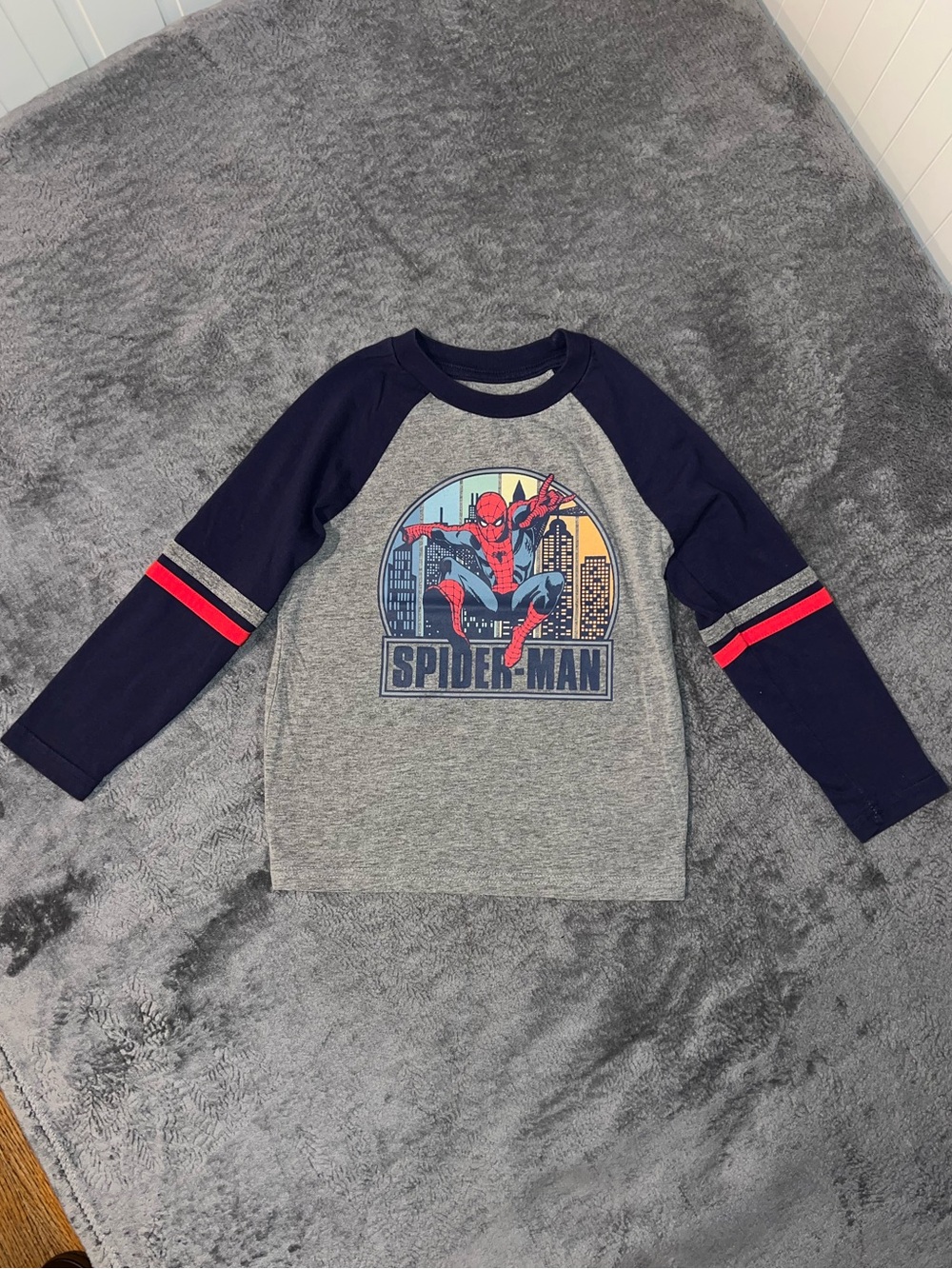 Disney x Marvel Spiderman Kids Raglan Tee - Gray & Navy